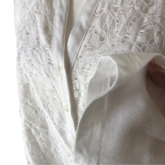 CB Lace Front Overlay Popover Top Women XL White Half Button Front Long Sleeved - Picture 3 of 7